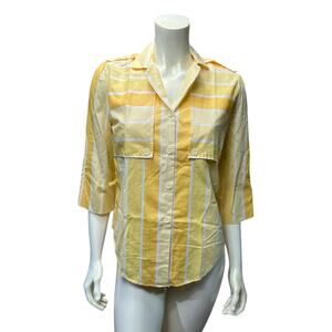 Rhapsody Vintage 50s Yellow Striped Button Up Blouse Made in USA Size Small
